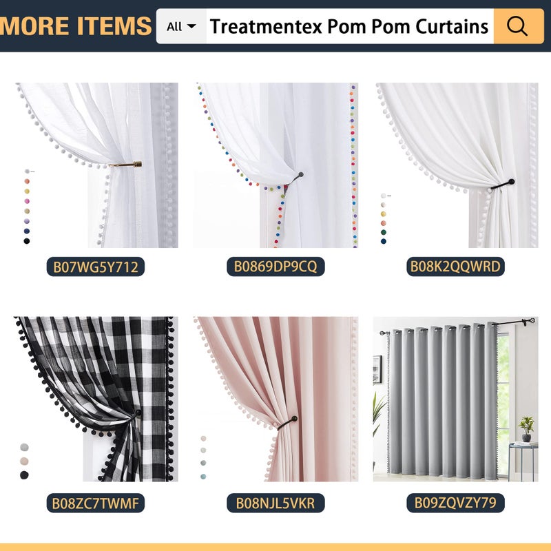 Treatmentex Black and White Sheer Curtains for Living Room 95" Long Linen Curtain Draperies for Nursery Room Decorative Pompom Voiles 2 Panels - Image 5